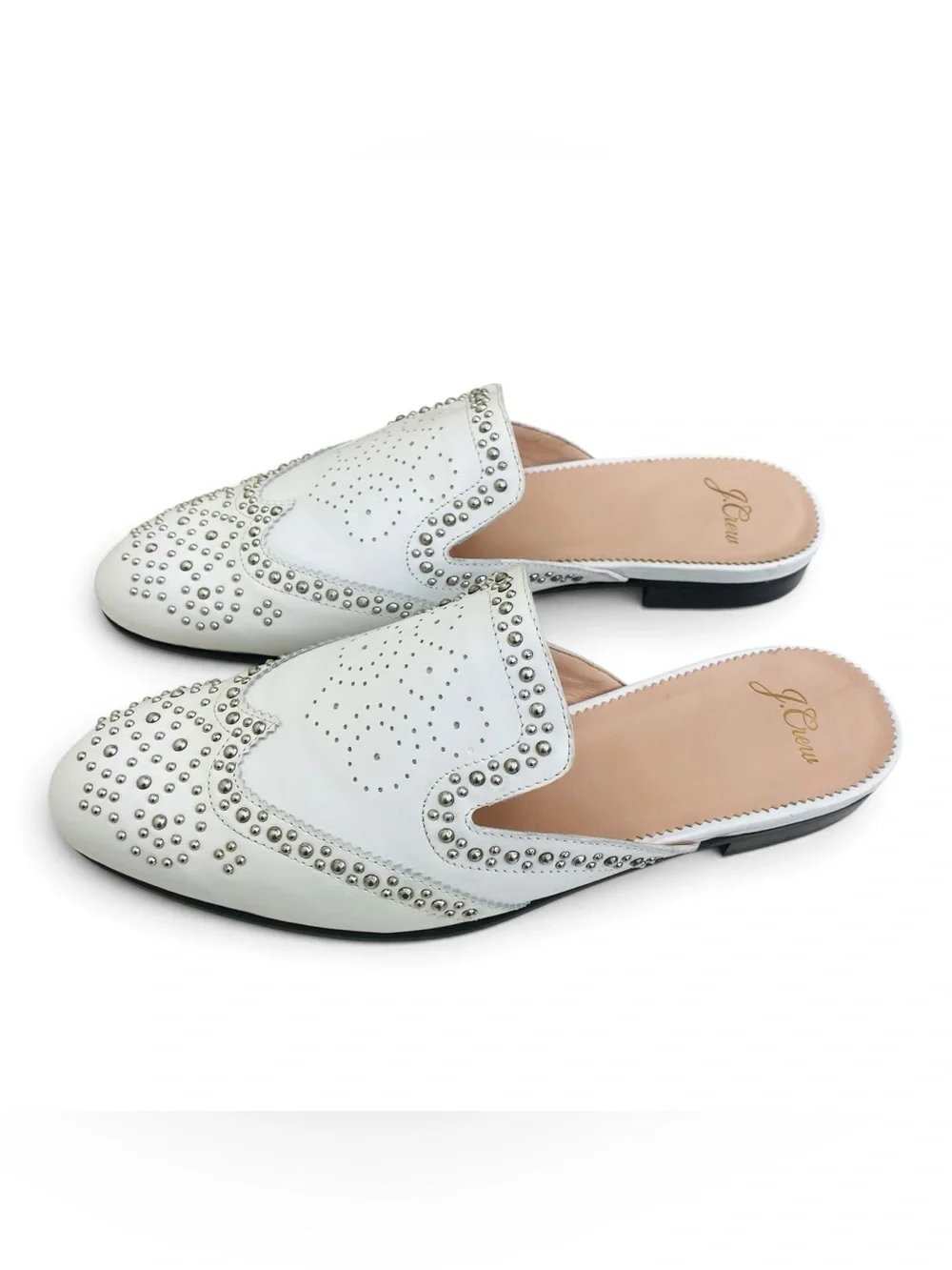 J.Crew Academy Loafer Studded Leather Mules White Sz 8.5 Slip-On
